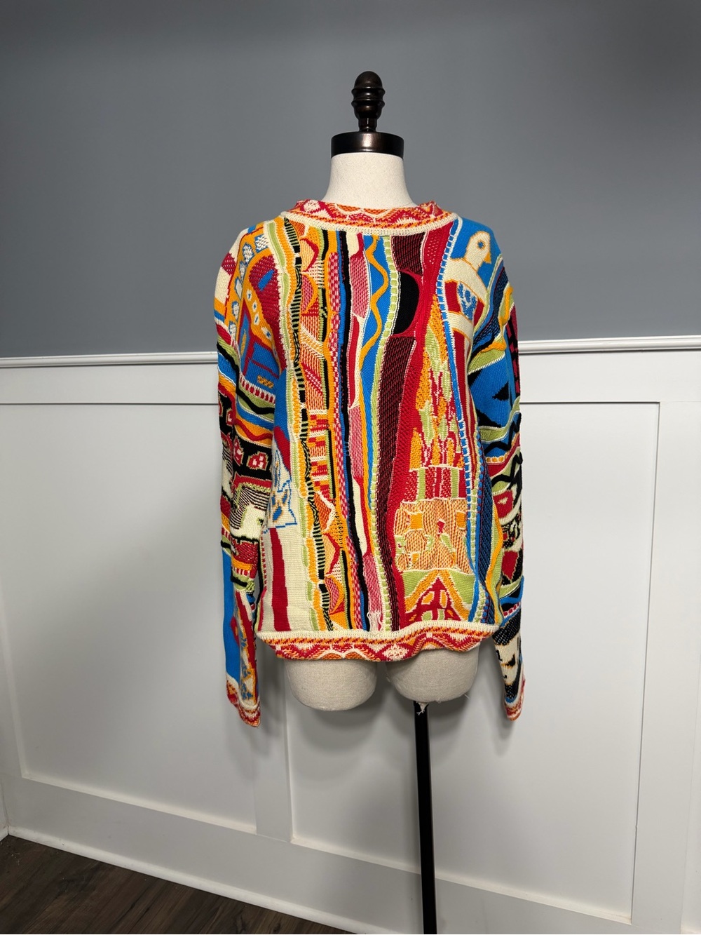 AKIRA Multicolor Abstract Crewneck Sweater - Red, Yellow, Blue, Black, Cream